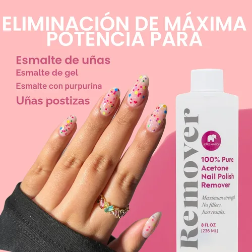 Vista 7 de ella+mila - Removedor de esmalte de uñas de acetona 100% pura para acrílico y gel, 8 onzas líquidas