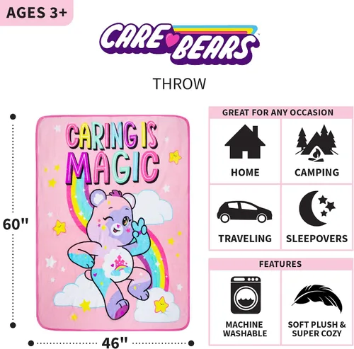 Vista 4 de Franco Ropa de cama para niños, manta súper suave de micro raschel, 46 x 60 pulgadas, Care Bears