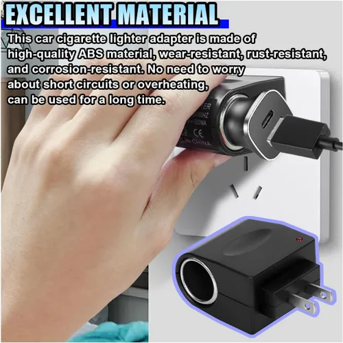 Vista 3 de Convertidor adaptador de CA a CC, CC 12V 500mA, adaptador de corriente para encendedor de cigarrillos de automóvil, enchufe de corriente
