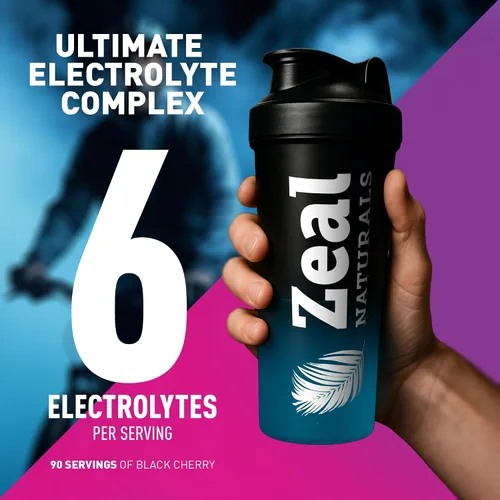 Vista 4 de Zeal Naturals Bebida de recuperación de electrolitos en polvo (90 porciones Cereza negra) con 0 azúcar+BCAA +Vitaminas B Suplemento