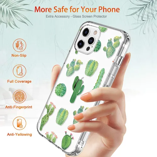 Vista 6 de Funda para iPhone 12 Pro Max con protector de pantalla, cuerpo completo transparente a prueba de golpes, diseño floral, para niñas y mujeres