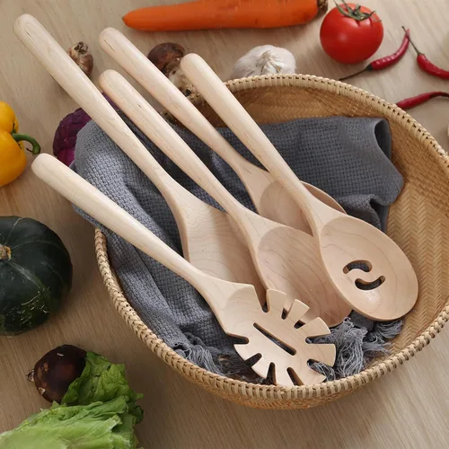 Vista 3 de GinSent Cucharas de madera para cocinar, cucharas de madera cómodas de mango grueso de 12 pulgadas, utensilios de cocina de madera para agitar