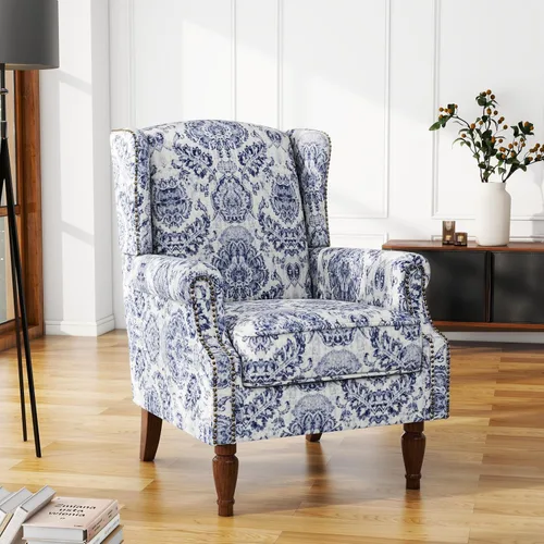 Vista 36 de High Back Accent Chair, Fabric Upholstered Armchair Wingback Chair for Living Room, Comfy Bedroom Reading Seat with Solid Wood Legs, Beige