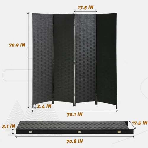 Vista 7 de PayLessHere Divisor de ambientes de malla de madera de 6 pies, tejido a mano, pantalla de división portátil plegable para interiores de 4 paneles