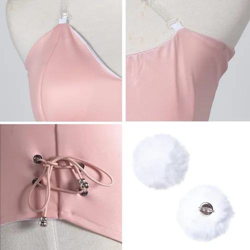 Vista 5 de Conjunto de disfraz de conejita para mujer, traje de senpai, cosplay de anime, una sola pieza, con medias