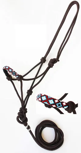 Vista 2 de CHALLENGER Nylon Horse Braided Rope Halter Beaded Noseband Lead Rope 606RT