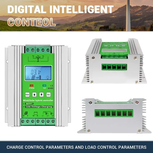 Vista 10 de Controlador de carga híbrido solar eólico de 1000 W, regulador de carga MPPT de 12 V/24 V, regulador de carga con pantalla LCD y carga de descarga