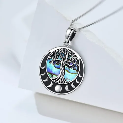 Vista 15 de ONEFINITY Collar de plata de ley 925 con diseño de árbol de la vida con colgante de nudo celta de concha de abulón para mujer