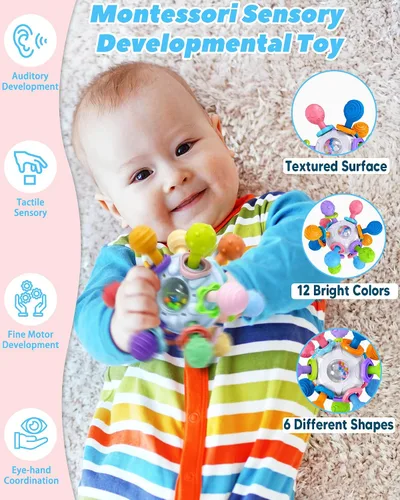 Vista 4 de Juguetes de Dentición para Bebés Mordedores para Bebés de 0-6 Meses Juguetes para Bebés Niñas Regalos para 0 3 6 9 12 Meses, Sonajeros para Recién