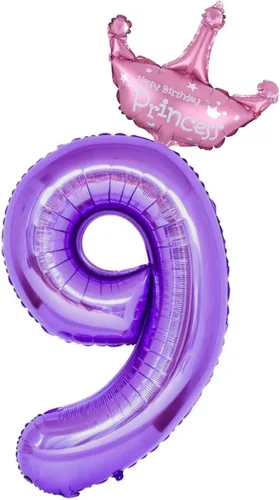 Vista 8 de Globos morados del número 1 de 40 pulgadas con corona de princesa, globos de helio de aluminio número 1, decoraciones de fiesta de primer cumpleaños