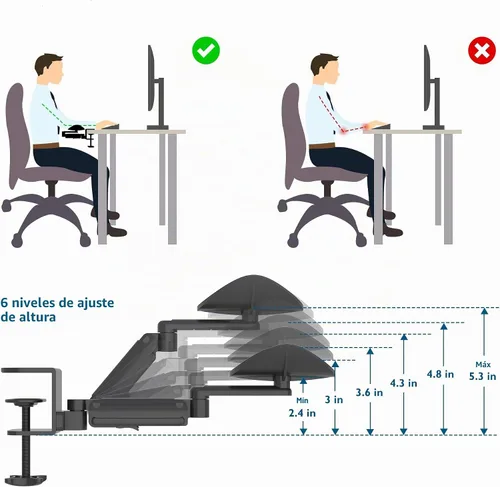 Vista 5 de BONTEC Reposabrazos ajustable para escritorio, almohadilla ergonómica para codo, soporte de brazo de escritorio giratorio de 360° y extensible