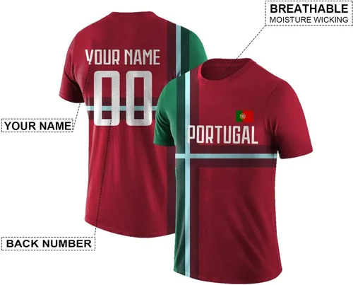 Vista 2 de Camisetas personalizadas de fútbol de Portugal, añade tu número de nombre, regalos para fanáticos del deporte, para hombres, mujeres y jóvenes