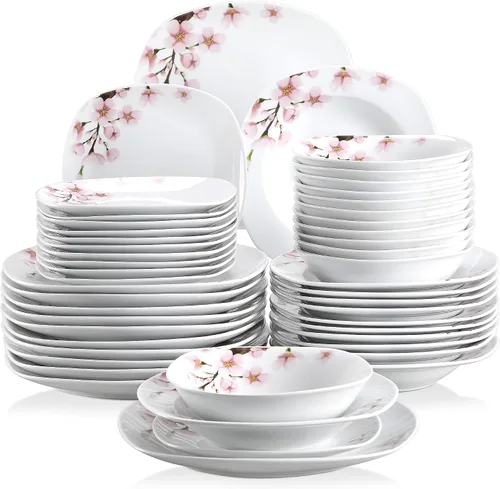 Vista 17 de VEWEET Annie - Vajilla de porcelana para 6 personas, 30 piezas, con platos y tazones, incluyendo cena, postre, sopa, tazas y platillos