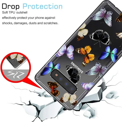 Vista 7 de Funda para Galaxy S10 Plus, para Samsung S10+ Funda de silicona TPU absorbente de golpes con mariposa transparente para Samsung Galaxy S10 Plus
