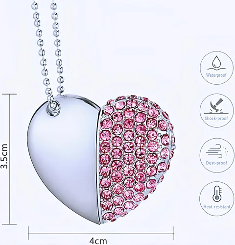 Vista 3 de USB 3.0 Flash Drive - Pen drive con forma de lápiz labial, memoria de alta velocidad, collar brillante con bolsa de joyas, gran regalo, Rosado Heart