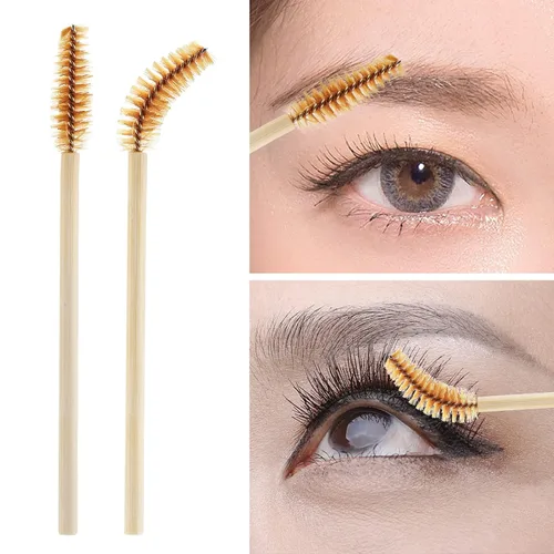 Vista 5 de 100 varitas de rímel desechables, brocha de bambú para extensiones de pestañas, cepillos de cejas para pestañas, kit de maquillaje aplicador