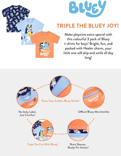 Vista 13 de Bluey Paquete de 3 camisetas para niños para verano, paquete de 3 camisetas de algodón para niños