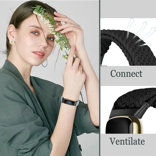 Vista 3 de Correas elásticas trenzadas para Fitbit Luxe para mujeres y hombres, correas elásticas de nailon para Fitbit Luxe, 5 paquetes