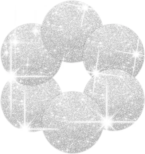 Vista 10 de Juego de 4 manteles individuales negros de cuero brillante con purpurina de 15.4 pulgadas para decoración de fiestas, bodas, día de Acción