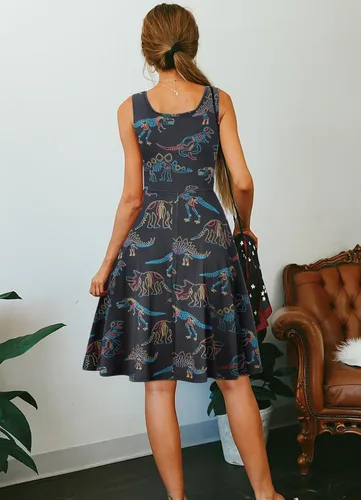 Vista 34 de uideazone - Vestido de mujer sin mangas cuello redondo de verano, para playa, casual, Midi línea A.