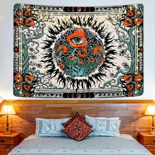 Vista 3 de Cohpoh Tapiz de sol de hongos (59.1 x 82.7 pulgadas) – Sol ardiente, hongos, ojos y vides – Colgante de pared para dormitorio, sala de estar, oficina