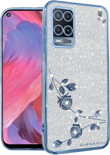 Vista 12 de Kainevy - Funda de teléfono para Oppo A54 4G, funda transparente con purpurina rosa floral para mujeres y niñas, bonita funda para teléfono Oppo