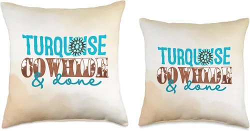 Vista 3 de Cowhide & Done Western Life Country Farm Life Item Turquesa - Almohada de piel de vaca y hecho Western Country Farm Life, 16.0 x 16.0 in, multicolor