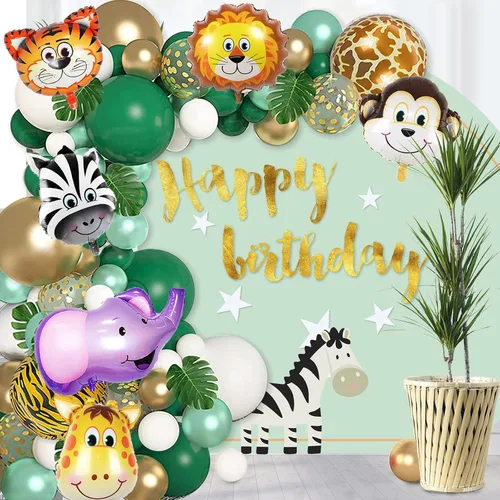 Vista 2 de Decoraciones de Fiesta de Cumpleaños de Safari de Selva - Paquete de 6 Globos Gigantes de Animales para Niños de Safari, Fiesta de Baby Shower