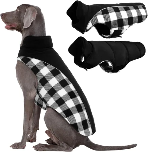 Vista 20 de Kuoser - Abrigo reversible para perros para climas fríos, abrigo de invierno impermeable reflejante para mascotas, abrigo para perros a cuadros