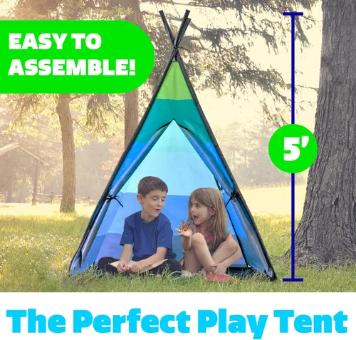 Vista 3 de USA Toyz Happy Hut Tienda Tipi para Niños - Tienda de Casa de Juegos Tipi Desplegable Interior para Niños, Niñas, Niños Pequeños con Bolsa de Azul