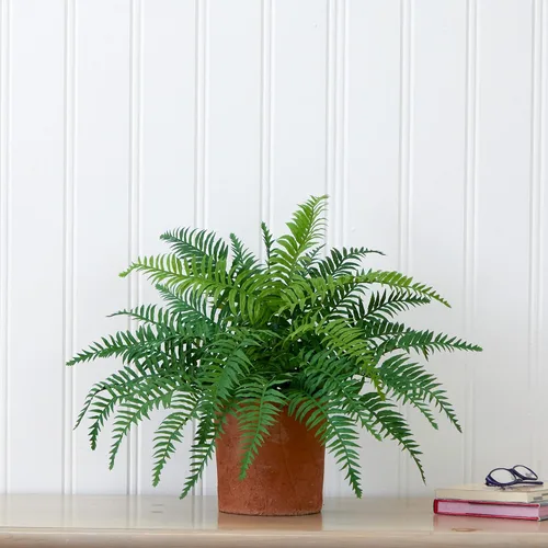 Vista 6 de Nearly Natural Planta de helecho artificial de 22 pulgadas en maceta decorativa