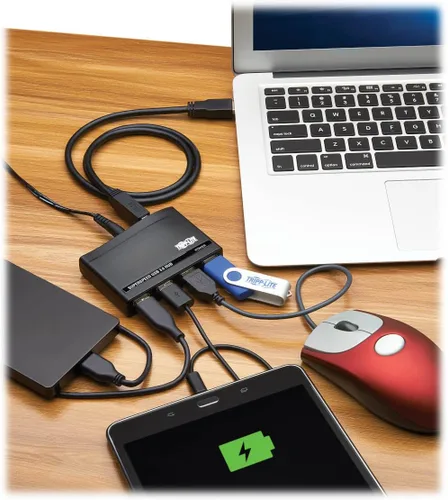 Vista 3 de Tripp Lite Mini Hub USB-A de 4 puertos - USB 3.2 Gen 1, hasta 5 Gigabits por segundo, Plug and Play no necesita software, adaptadores de enchufe