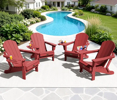 Vista 105 de SERWALL Silla Adirondack plegable para exteriores, silla de patio con portavasos - Ejército