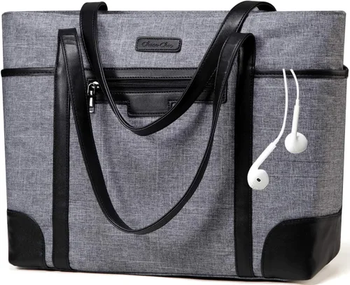 Vista 8 de ChaseChic - Bolsa para laptop para mujer, impermeable, clásica, para profesores, de 15.6 pulgadas, con correa de equipaje Negro y marrón: 15.6