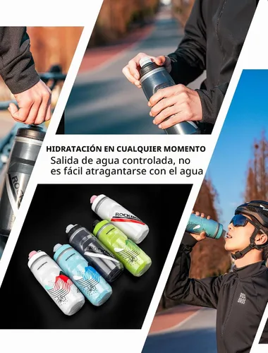 Vista 7 de ROCKBROS Botella de agua para bicicleta de 21 onzas, botella de agua para bicicleta para 5 horas de aislamiento, botella de agua deportiva Negro