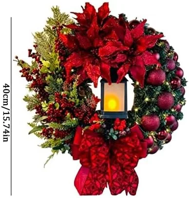 Vista 3 de Coronas artificiales grandes de Navidad para puerta delantera, coronas de Navidad con cinta de lazo, guirnaldas de invierno para interiores