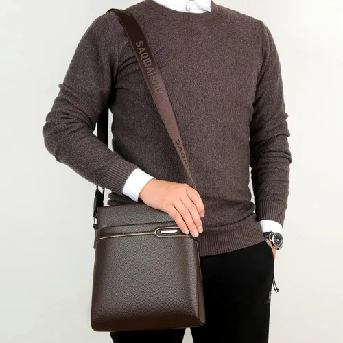 Vista 6 de Bolso de hombro de cuero para hombre, bolso de mensajero para hombre, bolso de hombro de negocios, maletín cruzado