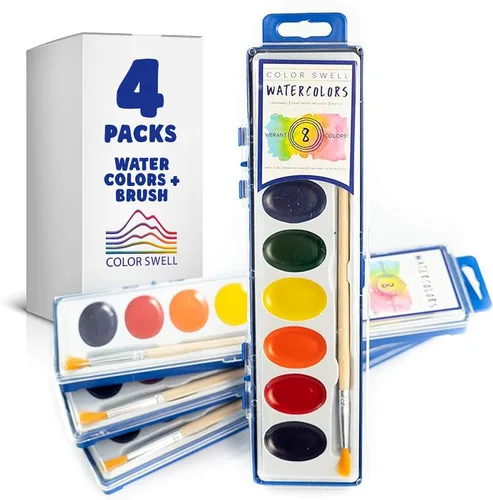 Vista 11 de Juego de pintura de acuarela de 8 colores con pinceles de madera, lavable y no tóxico, ideal para niños, estudiantes y actividades en el aula