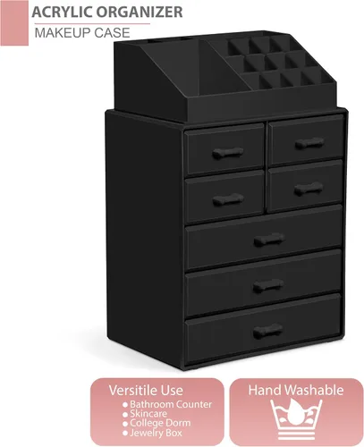 Vista 6 de Sorbus Organizador de Maquillaje, Soporte para Brochas y Cajones de Almacenamiento de Maquillaje - Organizador de Maquillaje Acrílico para Tocador