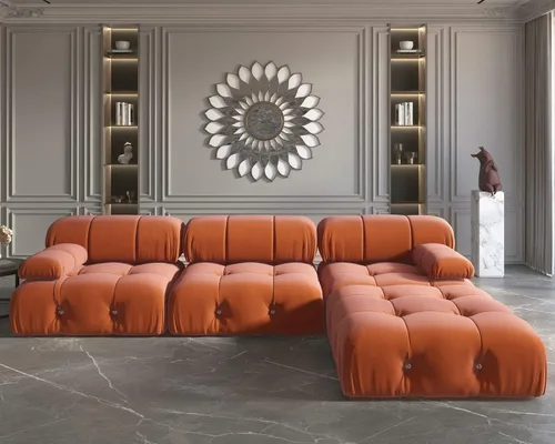 Vista 16 de JACH Sofá modular convertible de 104 pulgadas, sofás minimalistas de terciopelo de mediados de siglo, sofá ancho de 3 asientos moderno de lujo
