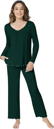 Vista 63 de NACHILA Women's Pajamas Set-Viscose Made from Bamboo, Long Sleeve Sleepwear Top with Pants Comfy Pajama Soft 2 Piece Pjs B-aqua Green