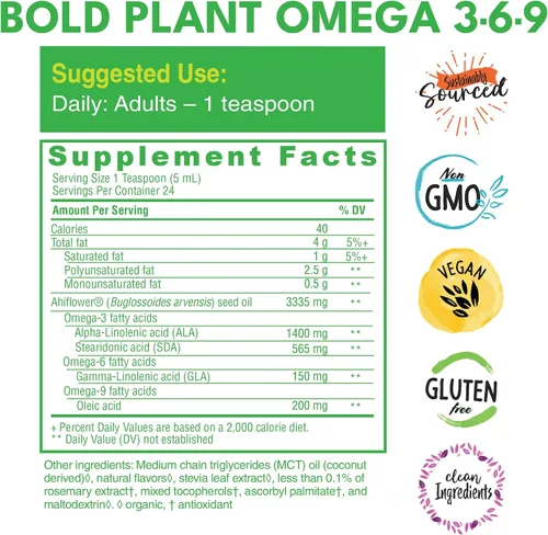 Vista 4 de Planta vegana Omega 3-6-9 para mujeres y hombres, aceite de Ahifflor, sin
