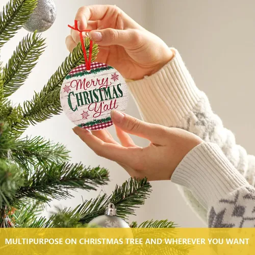 Vista 2 de Adorno de Navidad de cerámica para colgar en el árbol de Navidad, adorno redondo de Navidad con cinta, bola de Navidad como regalo para padres