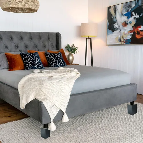 Vista 6 de Elevadores de madera para cama, elevadores para muebles, altura de 4.5 pulgadas, elevadores resistentes, color negro Paquete de 4 extensores