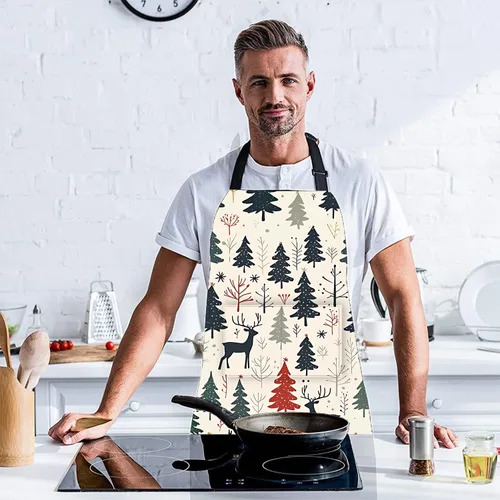 Vista 5 de Delantal de cocina para el hogar, cocina, horneado, jardinería, para mujeres y hombres, con bolsillos, impermeable, 32 x 28 pulgadas