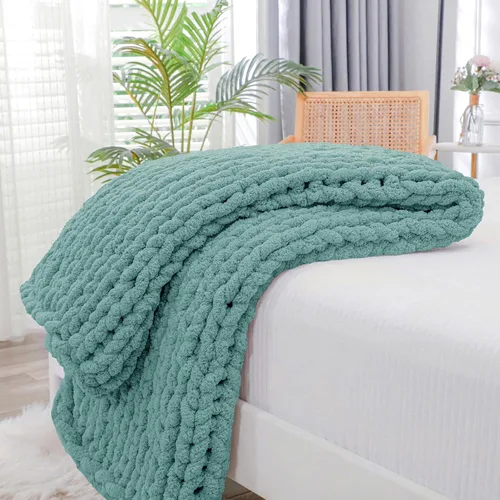 Vista 69 de Bigacogo - Cobija de punto grueso de 40 x 40 pulgadas, de felpilla, 100% tejida a mano, cobija pequeña de punto trenzado suave y grueso, con nudo