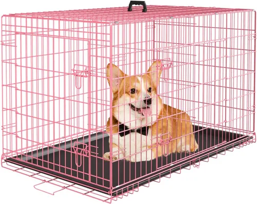 Vista 13 de PayLessHere Jaula para Perros de 46 cm para Perros Pequeños, Jaula de Metal de Puerta Única Plegable para Viajes, Interior y Exterior, con Divisores