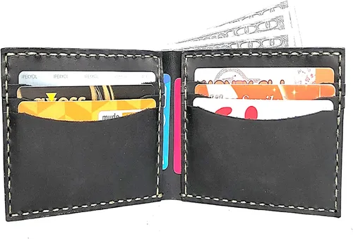 Vista 5 de Cartera de cuero para hombres, I Crazy Horse I Slim Wallet para hombres y mujeres, diseño único para hombre, I Best Gift Idea, Negro, Minimalista