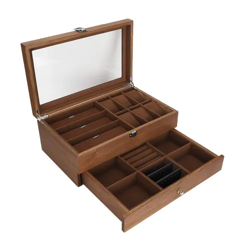 Vista 9 de Double Layer Retro Glasses Watch Storage Box Display Case Jewelry Organizer Packaging, Organizer & Display Jewelry Case, Watch Box Cabinets &