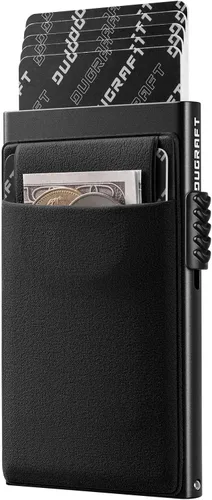 Vista 11 de DUGRAFT Tarjetero para tarjetas de crédito con bolsillo para dinero, minimalista, delgado, de aluminio, de metal, para hombres, con bloqueo RFID